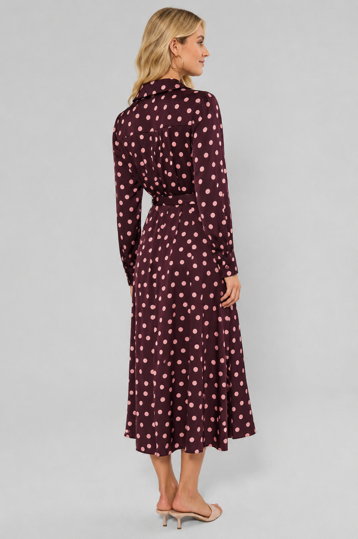 Classic Polka Dot Belted Midi Dress