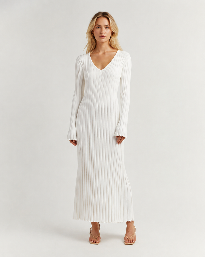 Layla Long Sleeve Ribbed Knit Sweater Midi Dress