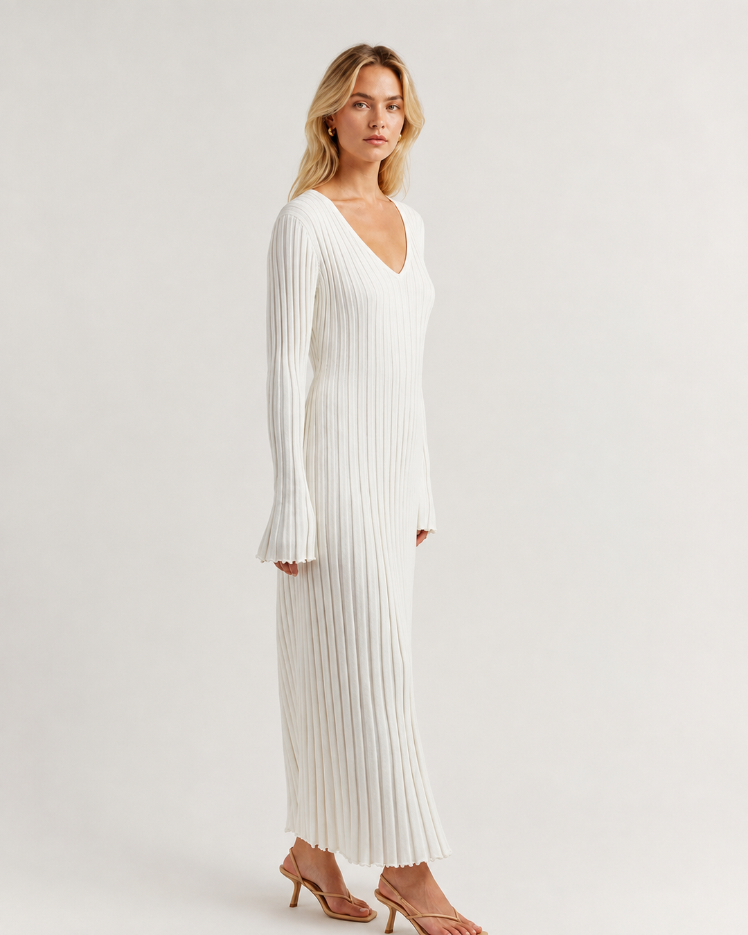 Layla Long Sleeve Ribbed Knit Sweater Midi Dress