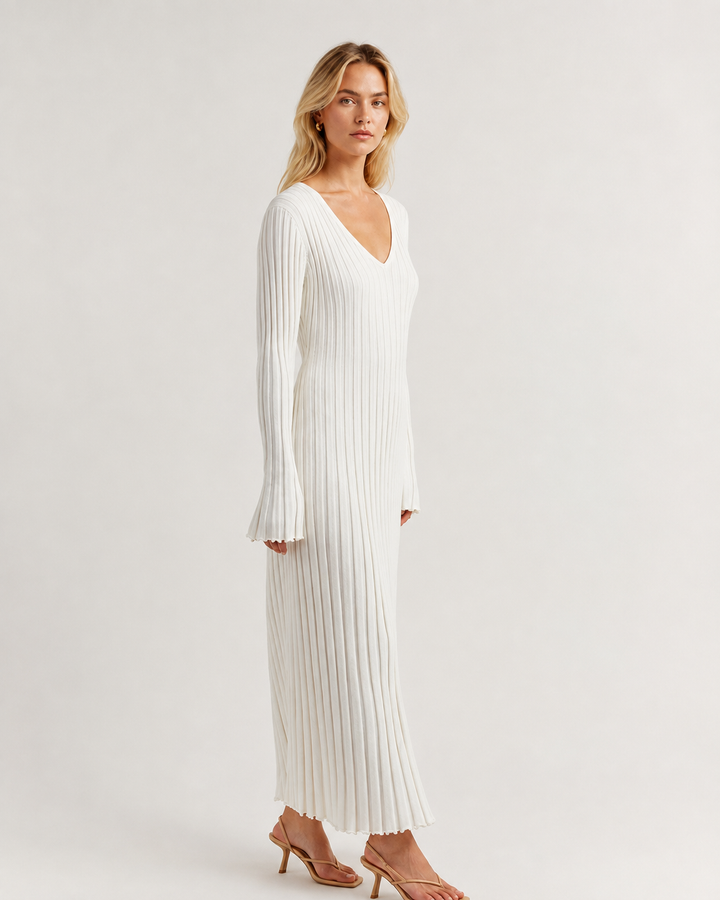 Layla Long Sleeve Ribbed Knit Sweater Midi Dress