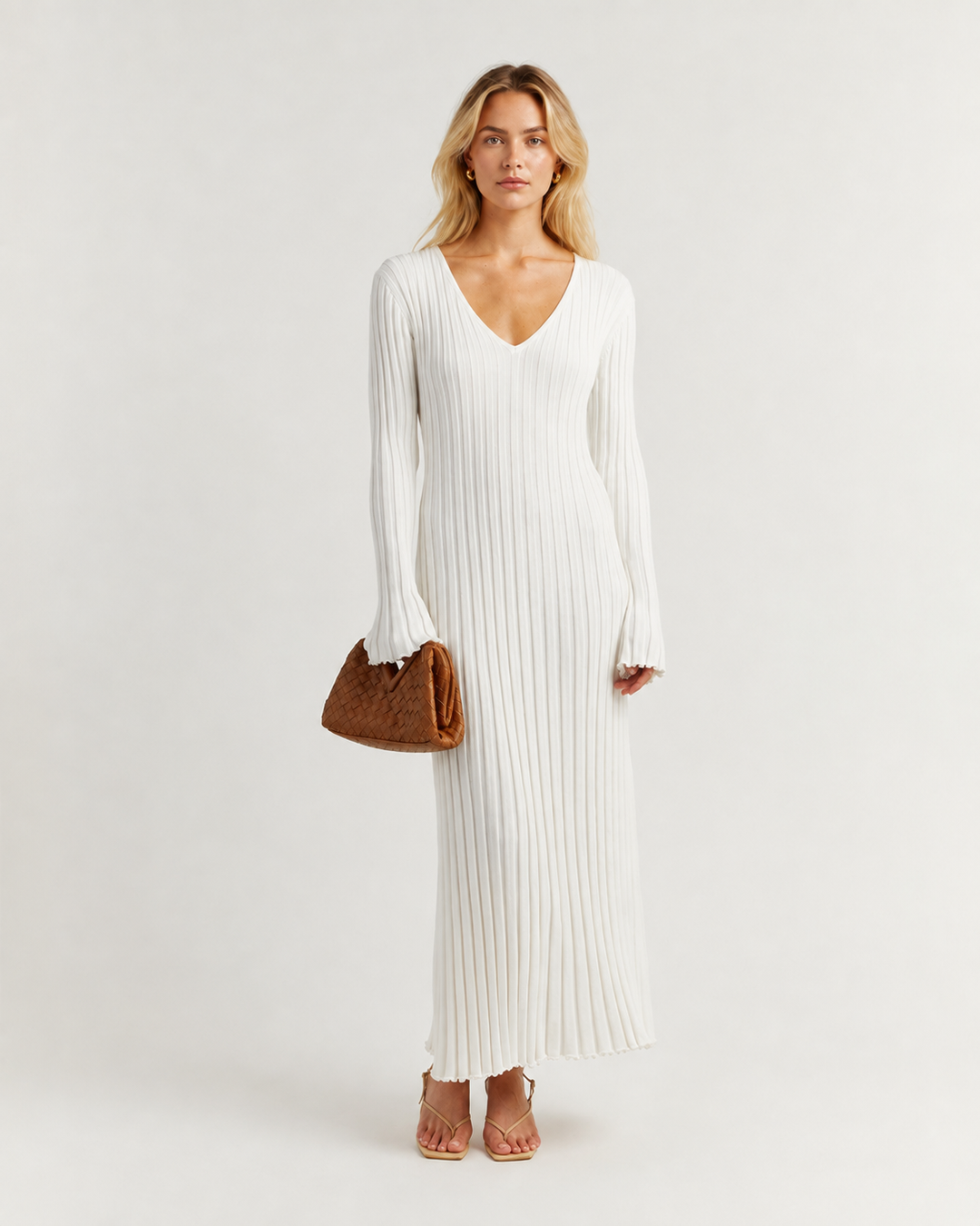 Layla Long Sleeve Ribbed Knit Sweater Midi Dress