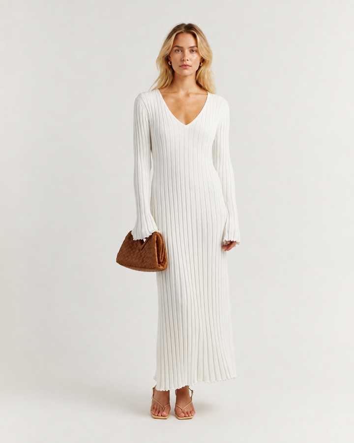 Layla Long Sleeve Ribbed Knit Sweater Midi Dress