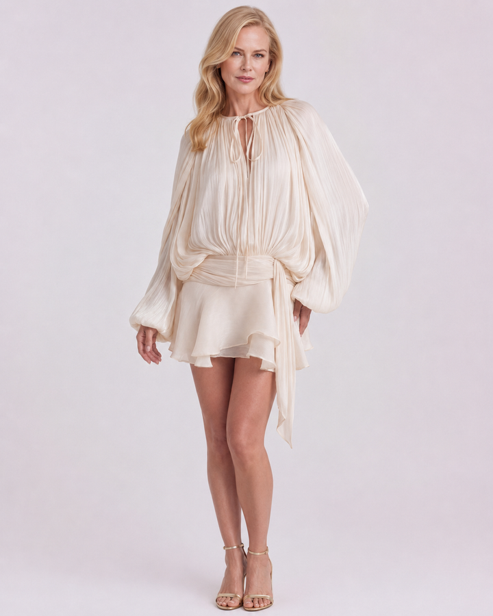Nicole Short fluid dress with puff sleeves